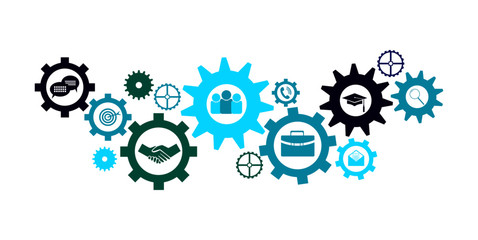 Career business icons in gear. Corporate working in sync. Talent wanted, Human resources