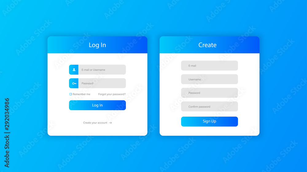 Wall mural web site login screen and window of sign up. web design. interface elements template.