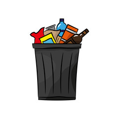 Trash in the bucket. Vector drawing. Isolated object on a white background. Isolate.