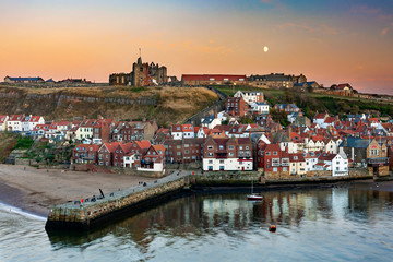 Whitby at dusk, Yorkshire, England, UK
