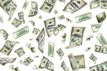 Us dollar. American money, falling cash. Flying hundred dollars