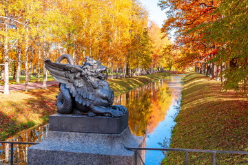 Dragon (Drakonov) bridge in Alexander park in autumn, Pushkin (Tsarskoe Selo), St. Petersburg, Russia