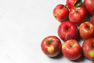 Apples top view on wooden table 