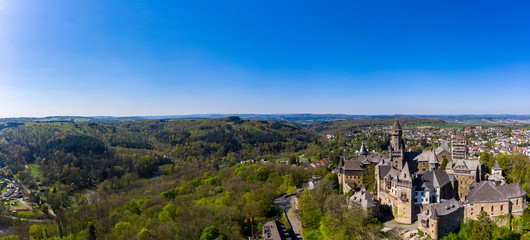 Braunfels Castle, with Hubertus Tower, New Keep, Georgen Tower and Alter Stock, Braunfels, Hesse, Germany,
