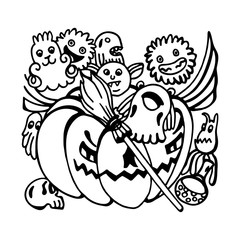 Halloween doodle black liner freehand drawn
