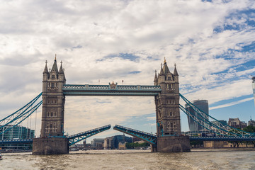 Fototapeta na wymiar London Tower Bridge. Photo taken from Thames perspective