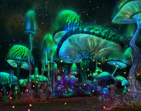  Luminous Mushrooms, 3d cg