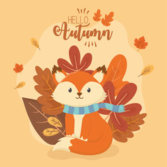 cute animal hello autumn season design