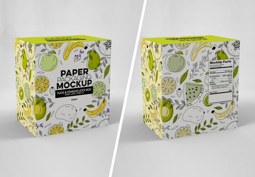 Front and Back Paper Box Tuck and Tongue Lock Mockup
