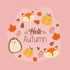 cute animal hello autumn season design