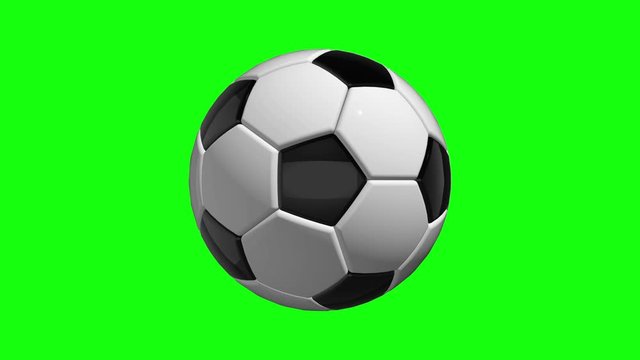 3d Animation of spinning football soccer balls on green screen or chroma key background. Close up view. Sports concept. Fifa world cup symbol.