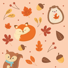 cute animal hello autumn season design