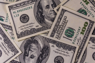 Background of the many american one hundred dollar banknotes