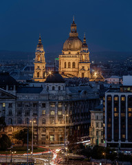 Fototapeta na wymiar Budapest, Hungary - Beautiful illuminated St.Stephen's Basilica at blue hour