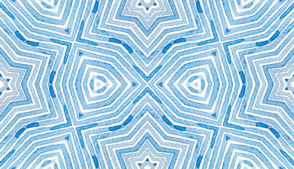 Blue Geometric Watercolor. Curious Seamless Patter