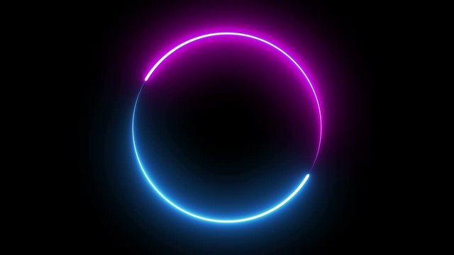 Neon light ultraviolet pink and blue glow circle seamless  loop .Fluorescent endless animation. Circular loading bar. Energy frame or border