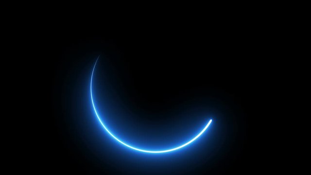 Incomplete and endless cycle of a circle motion.Blue neon round circle on black background. Infinite circular light.Loading, hope,ring shape. Fluorescent led laser light border. Abstract animation 4k
