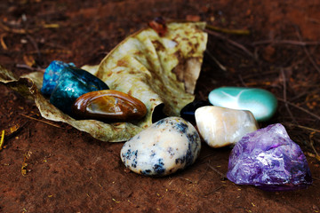 Set of exotic energy stones in nature environment