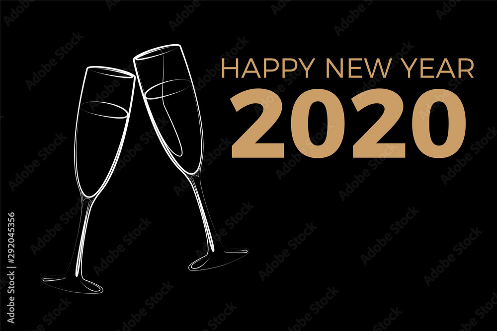 Poster happy new year 2020 sektgläser