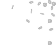 Chinese yuan coins falling. Scattered black and wh