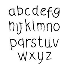 Hand drawn ABC letters. Doodle style. Isolated white background. Black color alphabet.