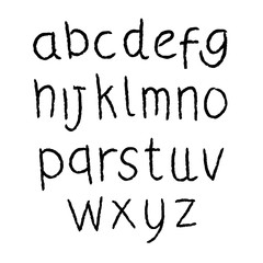 Hand drawn ABC letters. Doodle style. Isolated white background. Black color alphabet.
