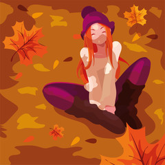 woman with hat in autumn landscape