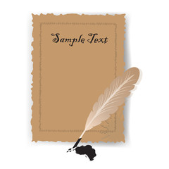 A vector illustration of an old quill and ink. Feather Quill and ink. A retro image of a writing with quill icon.