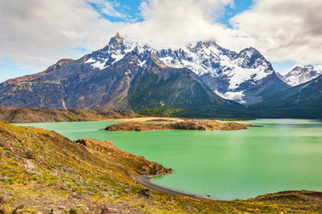 Day view of Paine Grande mountain. Torres del Paine national park. Chile.