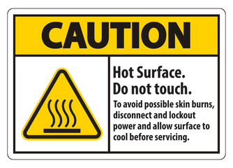 Hot Surface, Do Not Touch, To Avoid Possible Skin Burns, Disconnect And Lockout Power And Allow Surface To Cool Before Servicing Symbol Sign Isolate On White Background,Vector Illustration