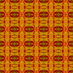Orange green square allover seamless pattern. Hand