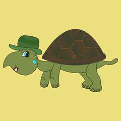 Animated turtle on a white background. Inspired glamorous cartoon turtle toy. Vector illustration.