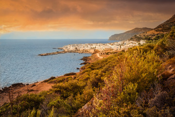 View of the village of Marettimo, the green island, Egadi Islands, Italy