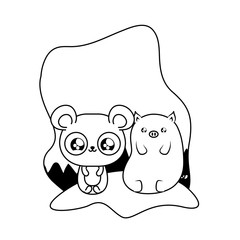 cute panda bear with piggy baby animals kawaii