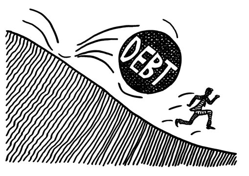 Drawn Business Man Trying To Run Away From Debt