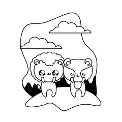 cute lion with raccoon baby animals kawaii