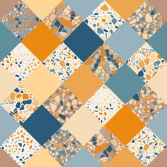 Terrazzo seamless pattern. Unique ornamental background. Patchwork design.