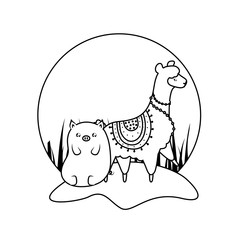 cute alpaca with piggy baby animals kawaii