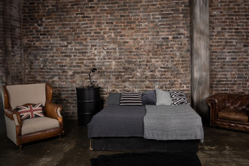 Interior of the bedroom in a loft