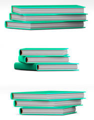object 3d illustration - very high resolution pile of 3 green closed books, university concept isolated on white background
