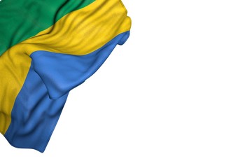 beautiful independence day flag 3d illustration. - Gabon flag with large folds lie in top left corner isolated on white