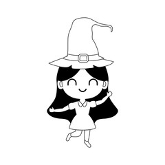 silhouette of girl disguised as a witch on white background