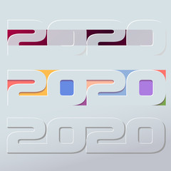 Happy 2020 New Year colour banner in paper style. Holiday flyer. Vector