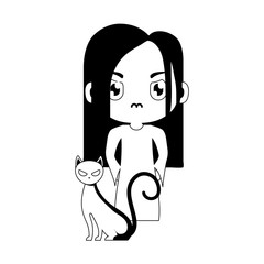 Obraz premium silhouette of girl disguised as a zombie with icons halloween