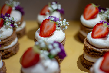cake with cream and strawberries