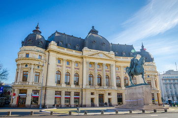 Fototapeta na wymiar The National Library, Calea Victoriei in Bucharest, Romania.