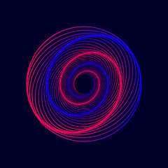 Vector colored spiral. Twisted abstract wireframe tunnel.