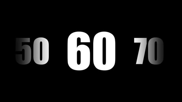  Decades in transition from 100 to 0. Countdown of white numbers on black background. The passage of time or back to the past concept. It represents a century in history. Minimalist and flat animation