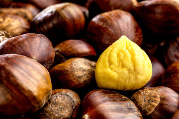 Roasted chestnuts served on an old table