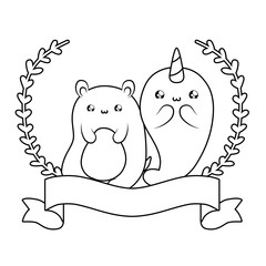 cute narwhal with bear baby animals kawaii